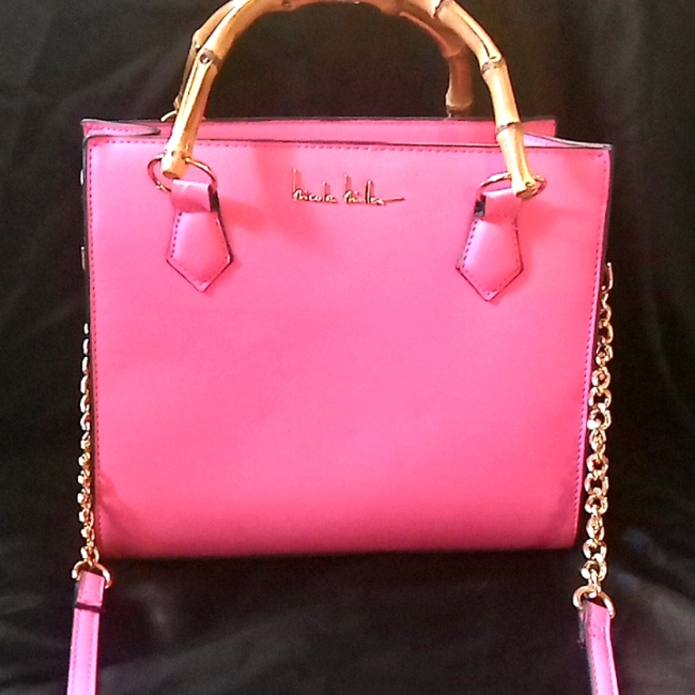 Nicole Miller purse with Bamboo Handles W/ a removable Gold Chain shoulder strap